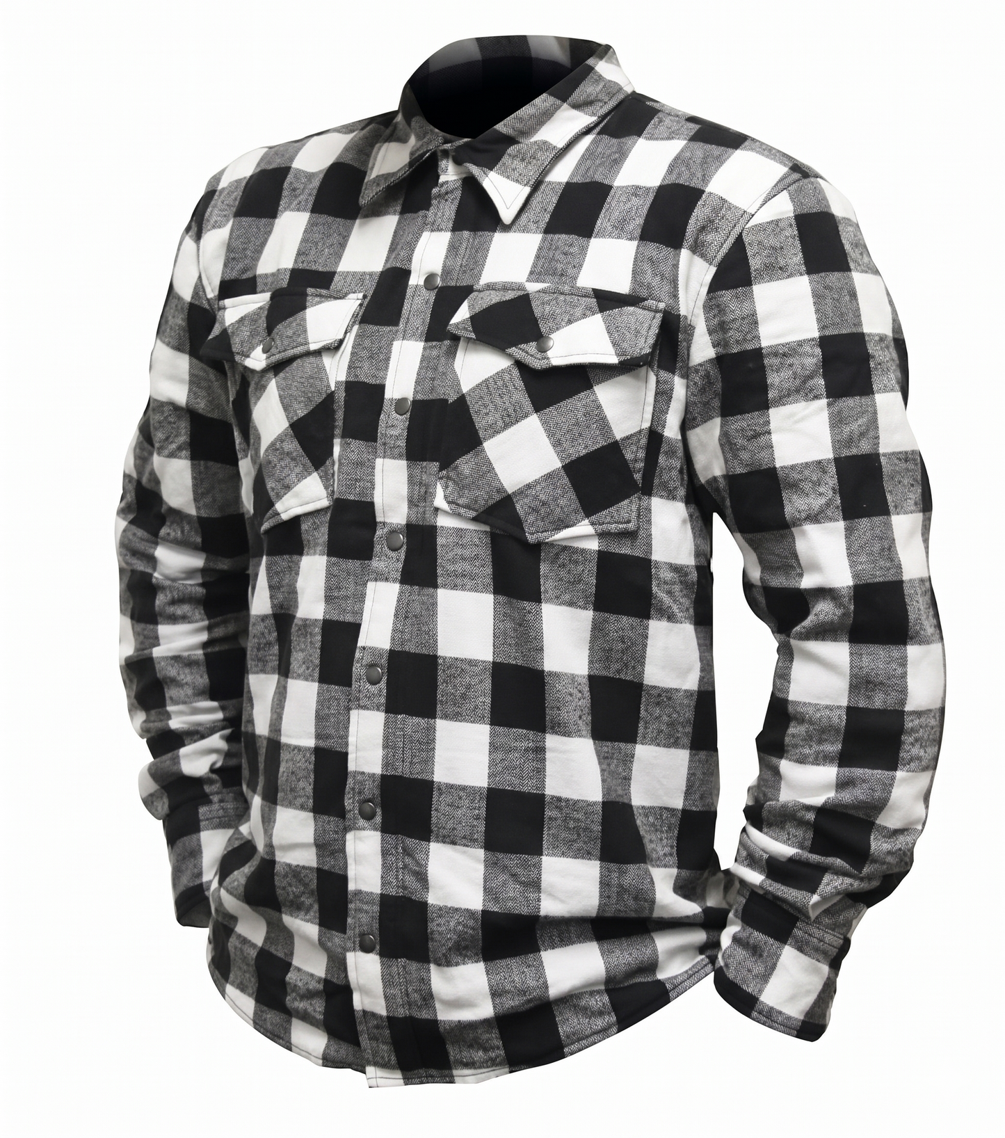 Armoured Kevlar Flannel shirt with a black and white pattern on a white background