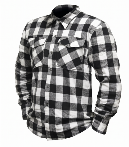 Armoured Kevlar Flannel shirt with a black and white pattern on a white background