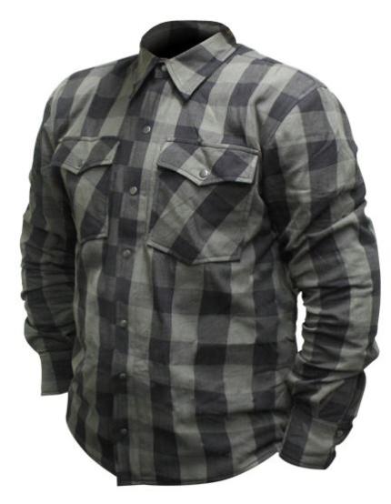 Armoured Kevlar Flannel shirt with a black and gray pattern on a white background