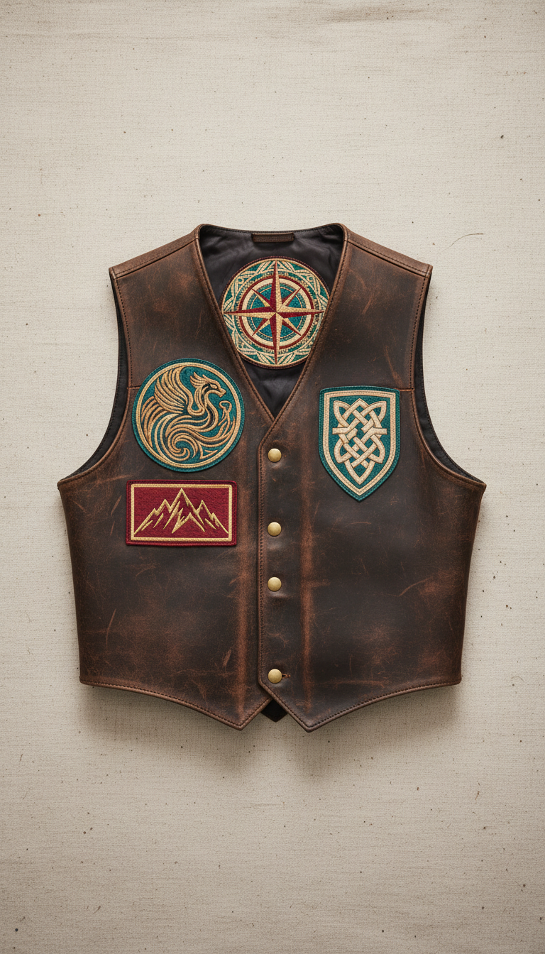 Personalized Leather Riding Vest With Patches