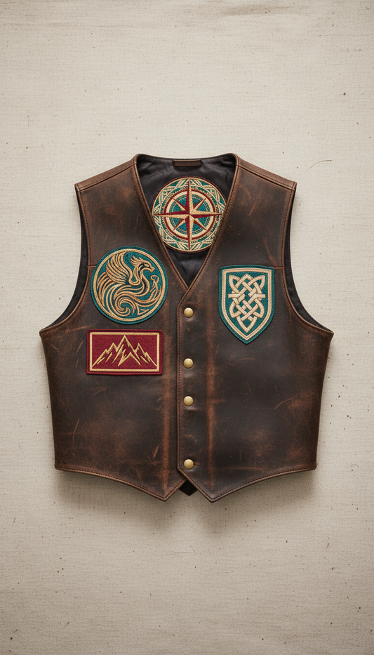 Personalized Leather Riding Vest With Patches