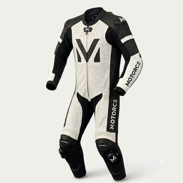 Motorce Stealth White Custom Leather Race Suit