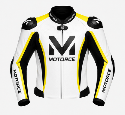 Motorce Custom Motorcycle Leather Jacket – Stealth Yellow Edition