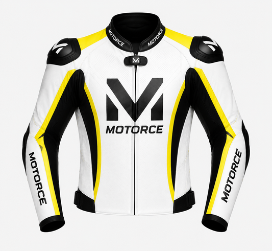 Motorce Custom Motorcycle Leather Jacket – Stealth Yellow Edition
